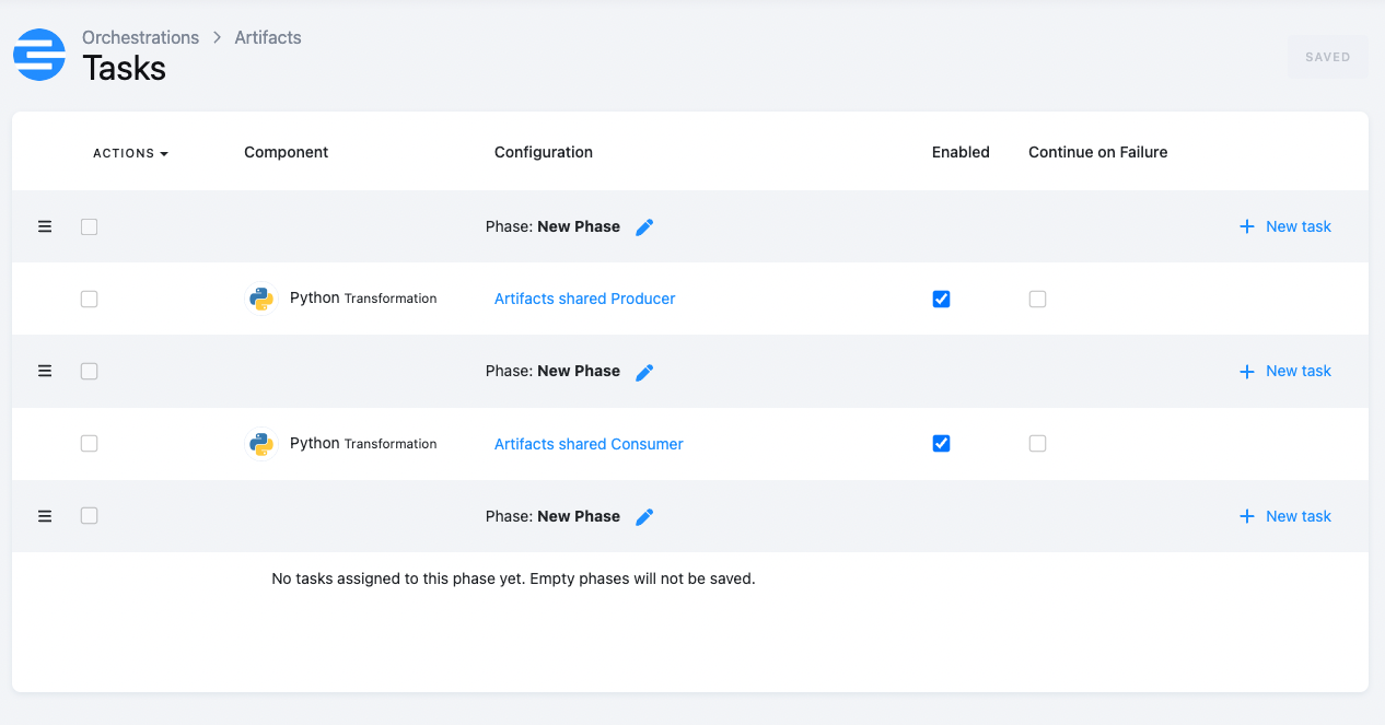 Artifacts orchestration